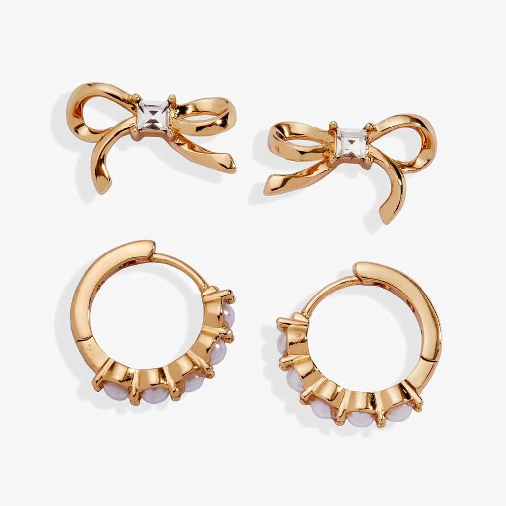 Bow Studs and Pearl Hoop Coquette Earring Set of 2 - Willow & Luna