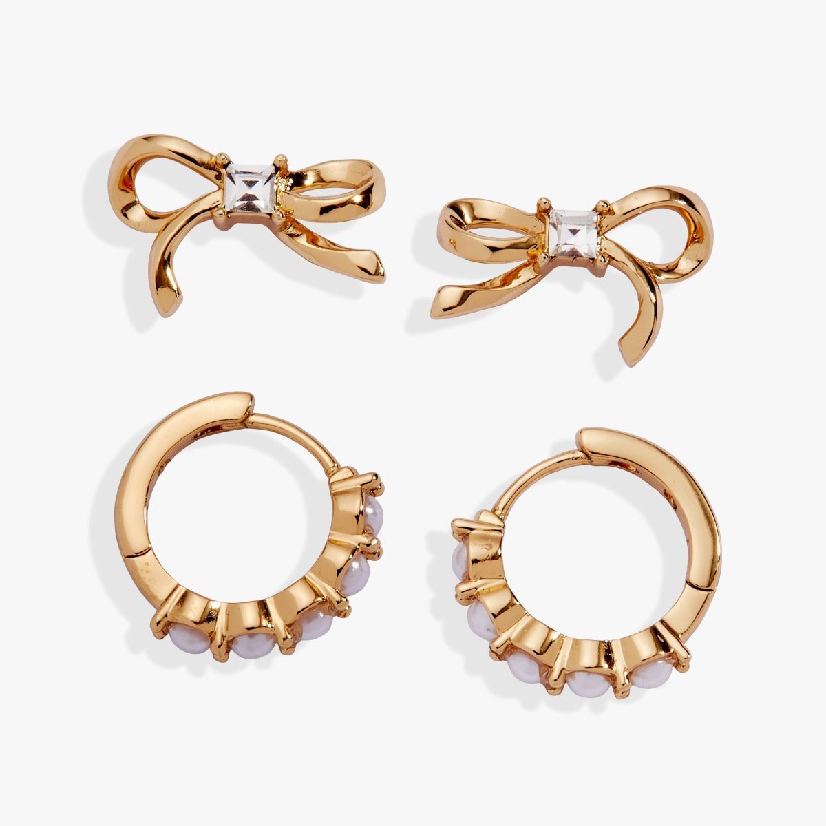 Bow Studs and Pearl Hoop Coquette Earring Set of 2 - Willow & Luna