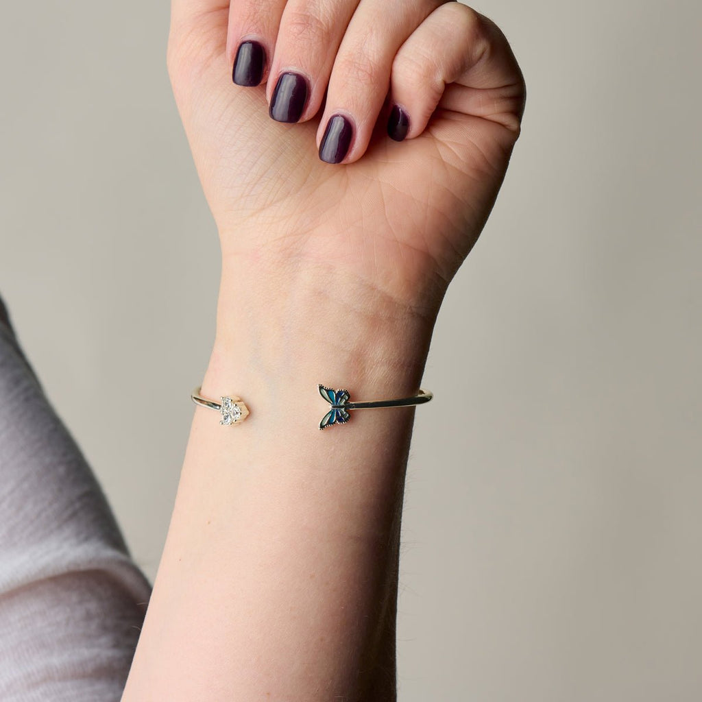 Butterfly + Crystal Flex Cuff Bracelet - Willow & Luna