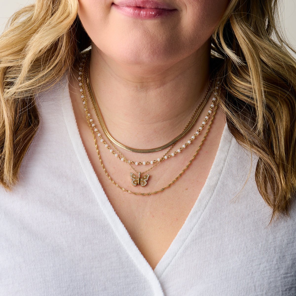 Butterfly + Crystal Necklace, Adjustable - Willow & Luna