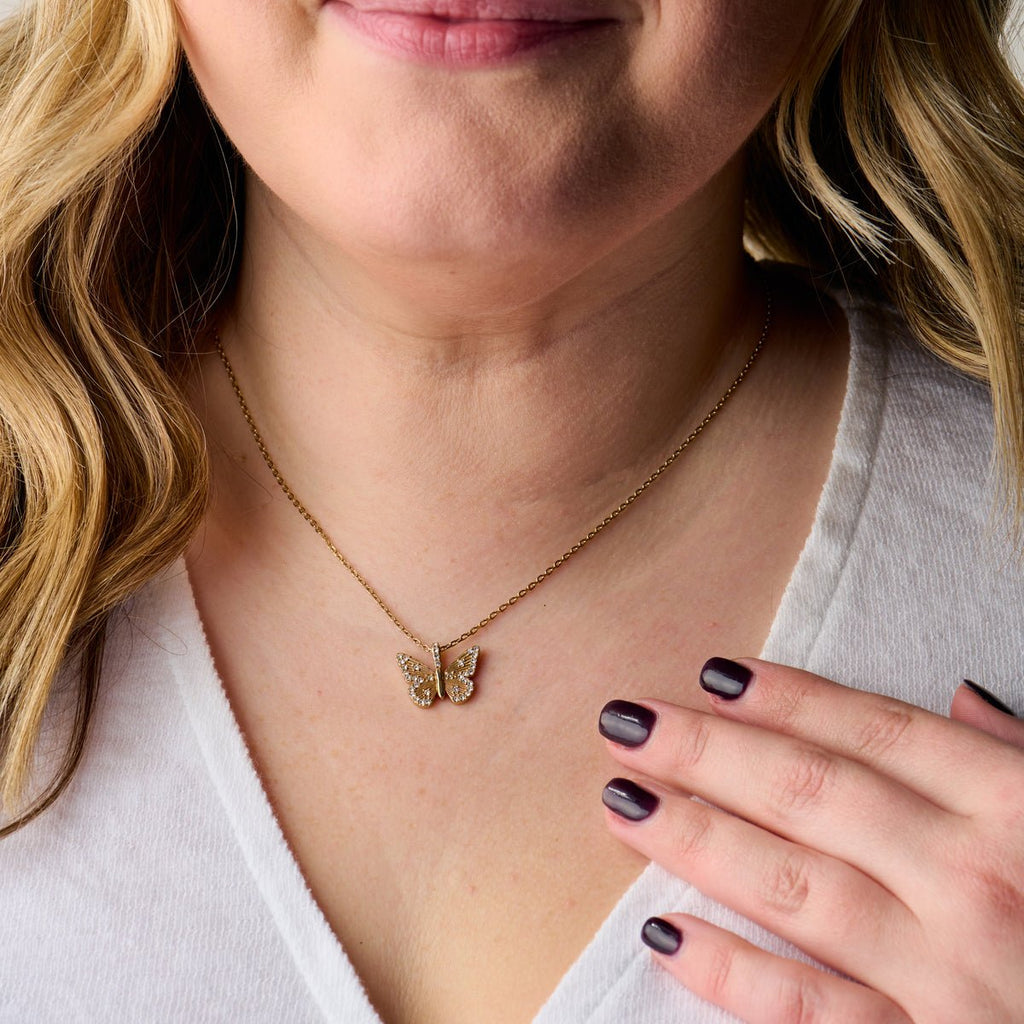 Butterfly + Crystal Necklace, Adjustable - Willow & Luna