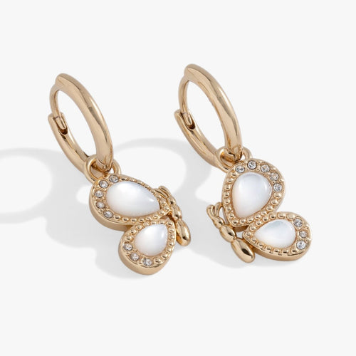 Butterfly Mother of Pearl Huggie Hoop Earrings - Willow & Luna