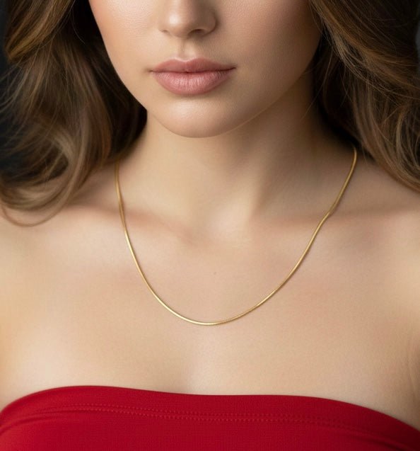 C001G B.Tiff Gold Octagonal Herringbone Chain Necklace (An exclusive clasp design) - Willow & Luna
