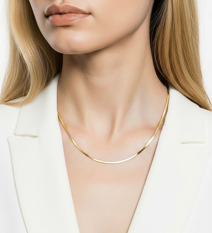 C002G B.Tiff 2mm Herringbone Gold Plated Chain Necklace - Willow & Luna