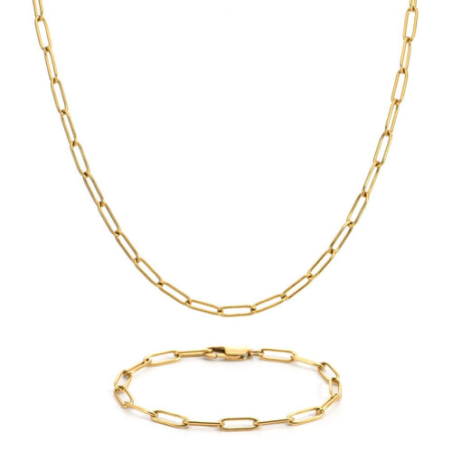 C011G Oval Paperclip Link Chain Necklace and Bracelet Set - Willow & Luna