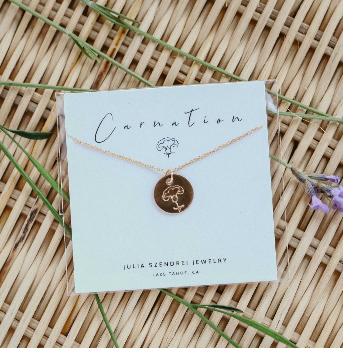 Carnation Birth Flower Necklace for January - Willow & Luna