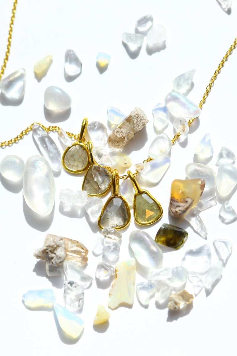 Champagne Rose Cut Diamond Necklace | 14k Gold Filled Chain | Vermeil Setting - Willow & Luna