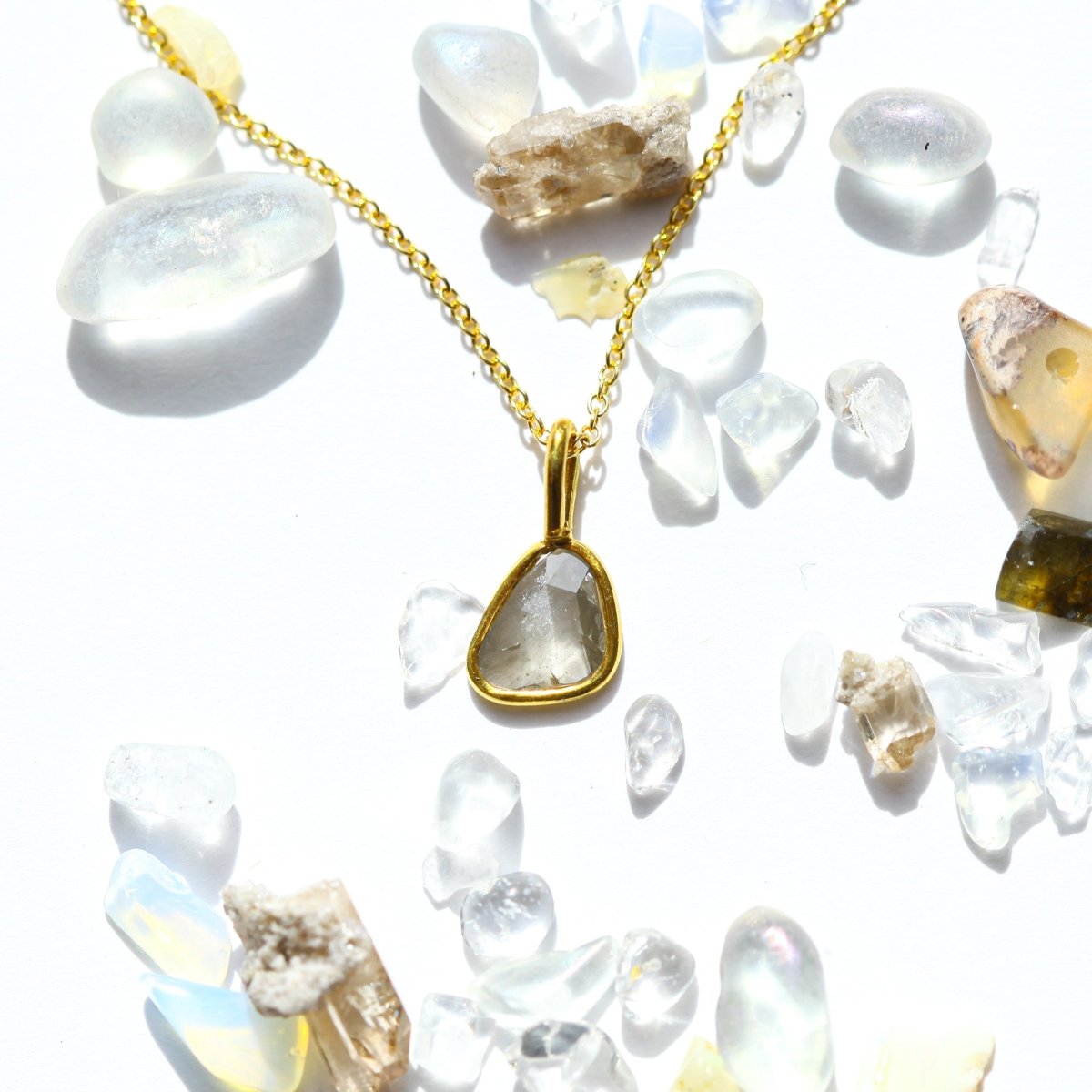 Champagne Rose Cut Diamond Necklace | 14k Gold Filled Chain | Vermeil Setting - Willow & Luna