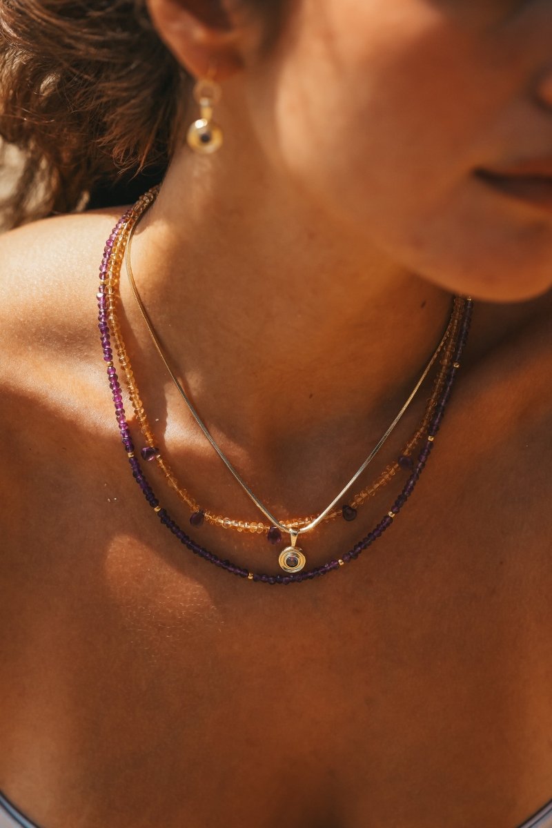 Citrine and Amethyst Beaded Gemstone Necklace - Felicity - Willow & Luna