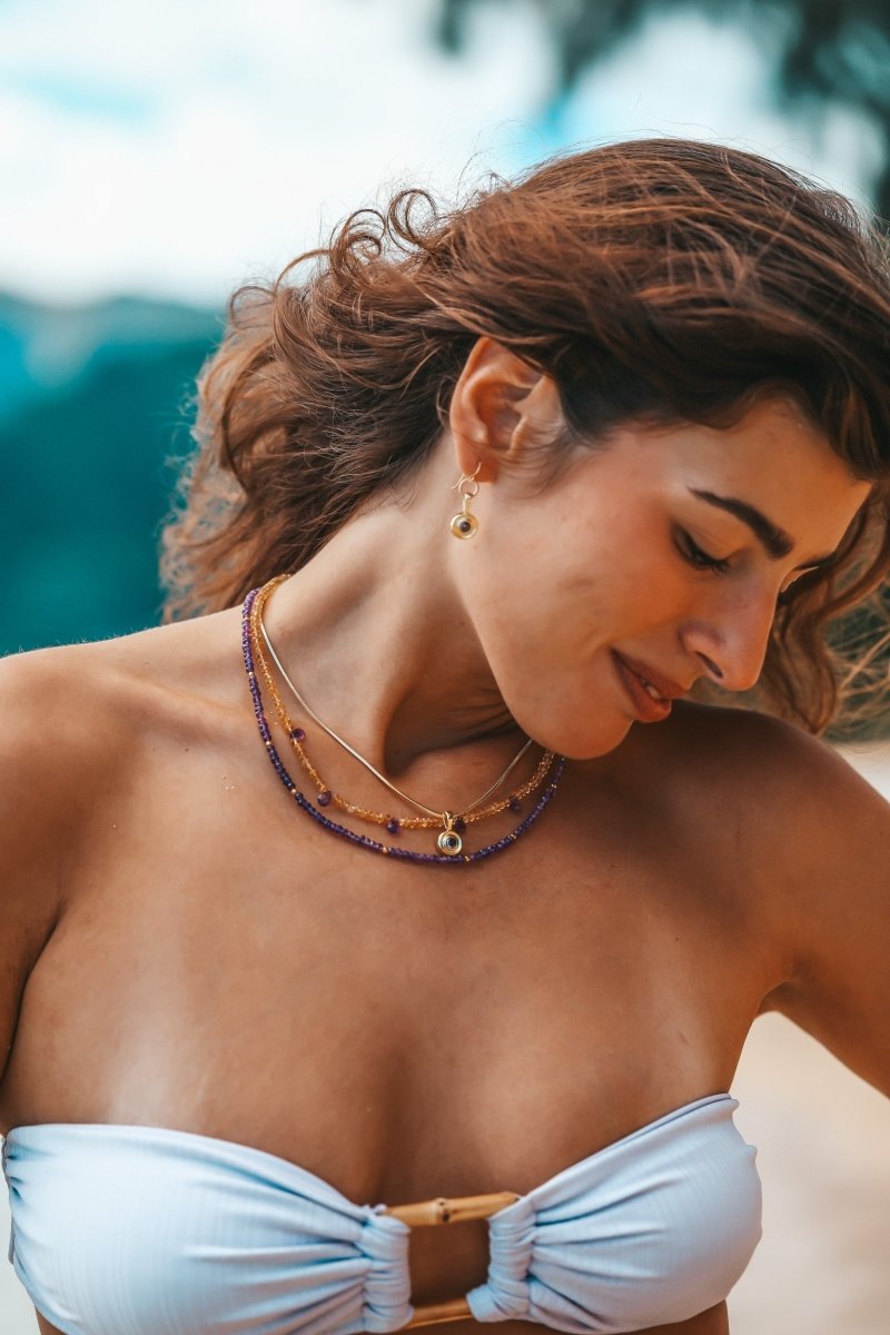 Citrine and Amethyst Beaded Gemstone Necklace - Felicity - Willow & Luna