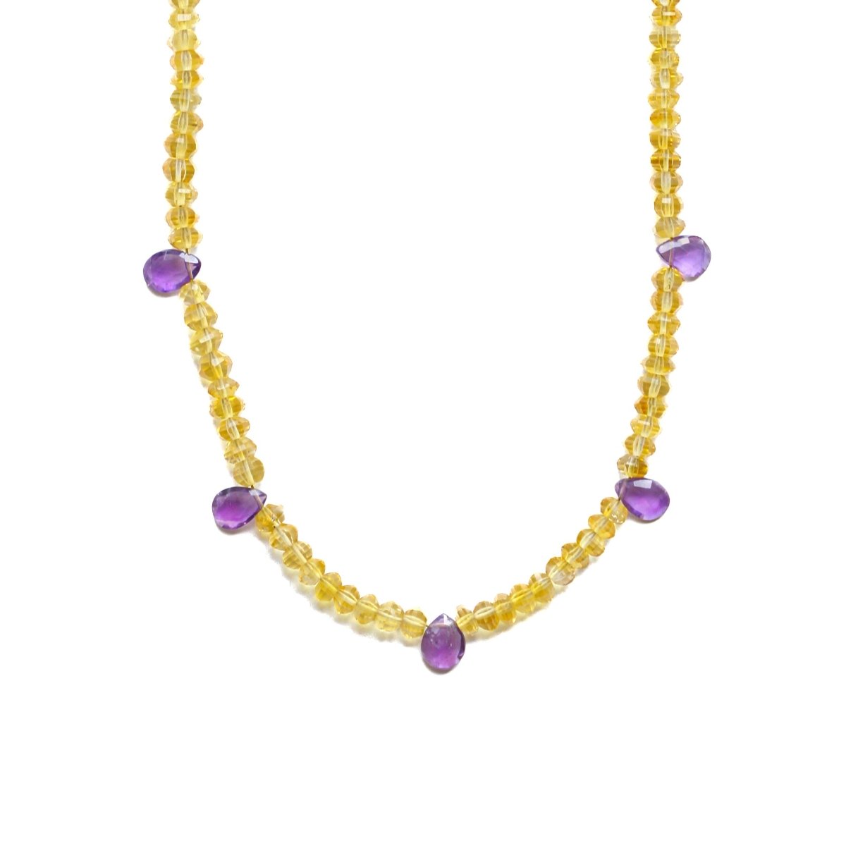 Citrine and Amethyst Beaded Gemstone Necklace - Felicity - Willow & Luna