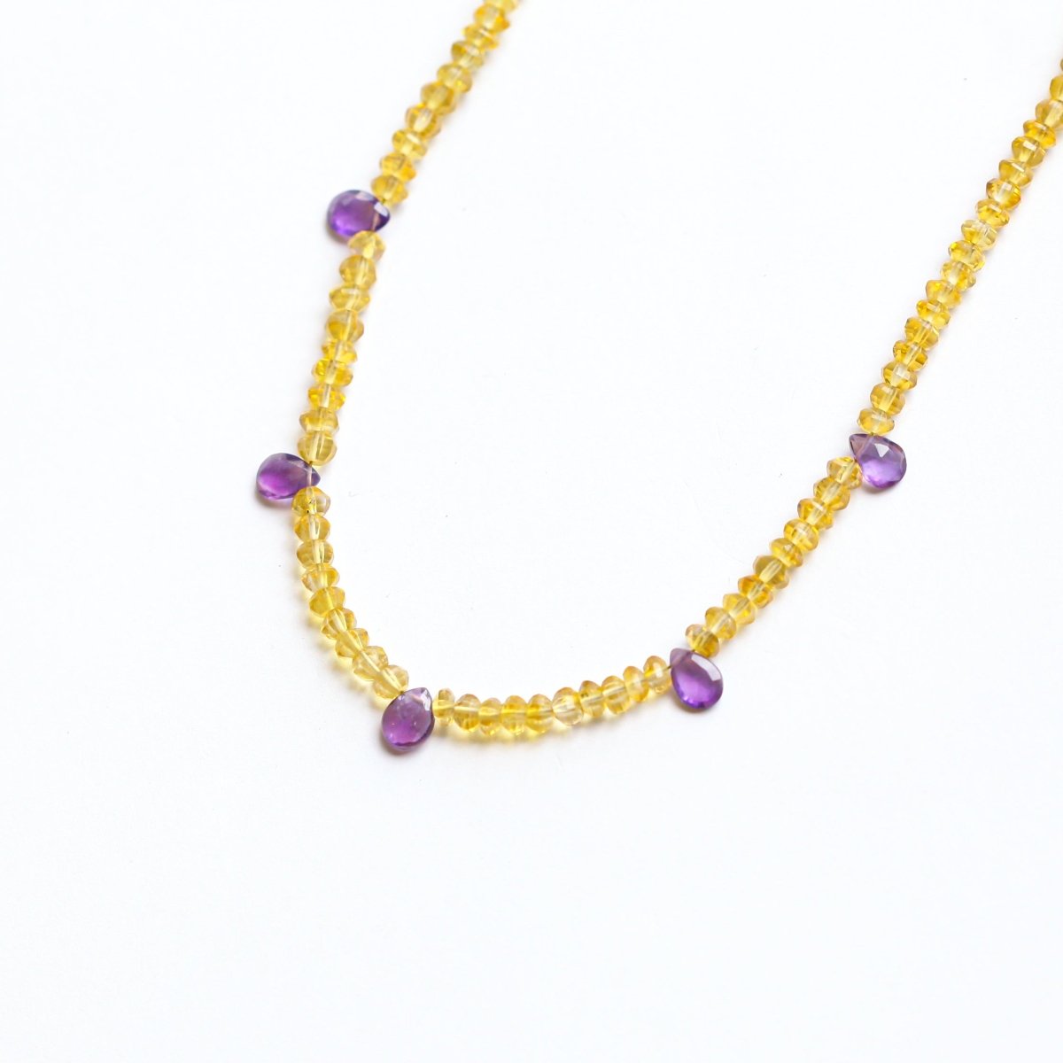 Citrine and Amethyst Beaded Gemstone Necklace - Felicity - Willow & Luna