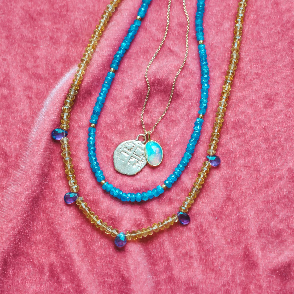 Citrine and Amethyst Beaded Gemstone Necklace - Felicity - Willow & Luna
