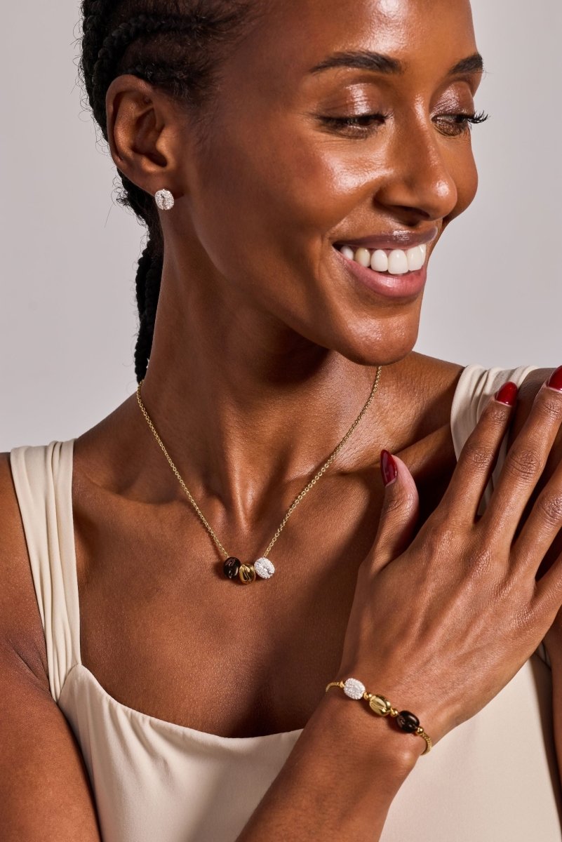 Coffee Bean 'Happiness, Wealth, Health' Engraved Pendant Necklace - Willow & Luna