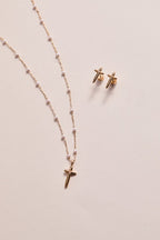 Cross 4:13 Pearl Rosary Chain Pendant Necklace - Willow & Luna