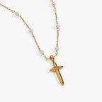 Cross 4:13 Pearl Rosary Chain Pendant Necklace - Willow & Luna