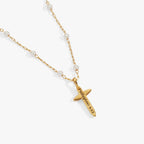 Cross 4:13 Pearl Rosary Chain Pendant Necklace - Willow & Luna