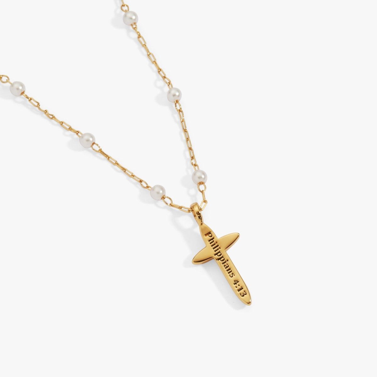 Cross 4:13 Pearl Rosary Chain Pendant Necklace - Willow & Luna