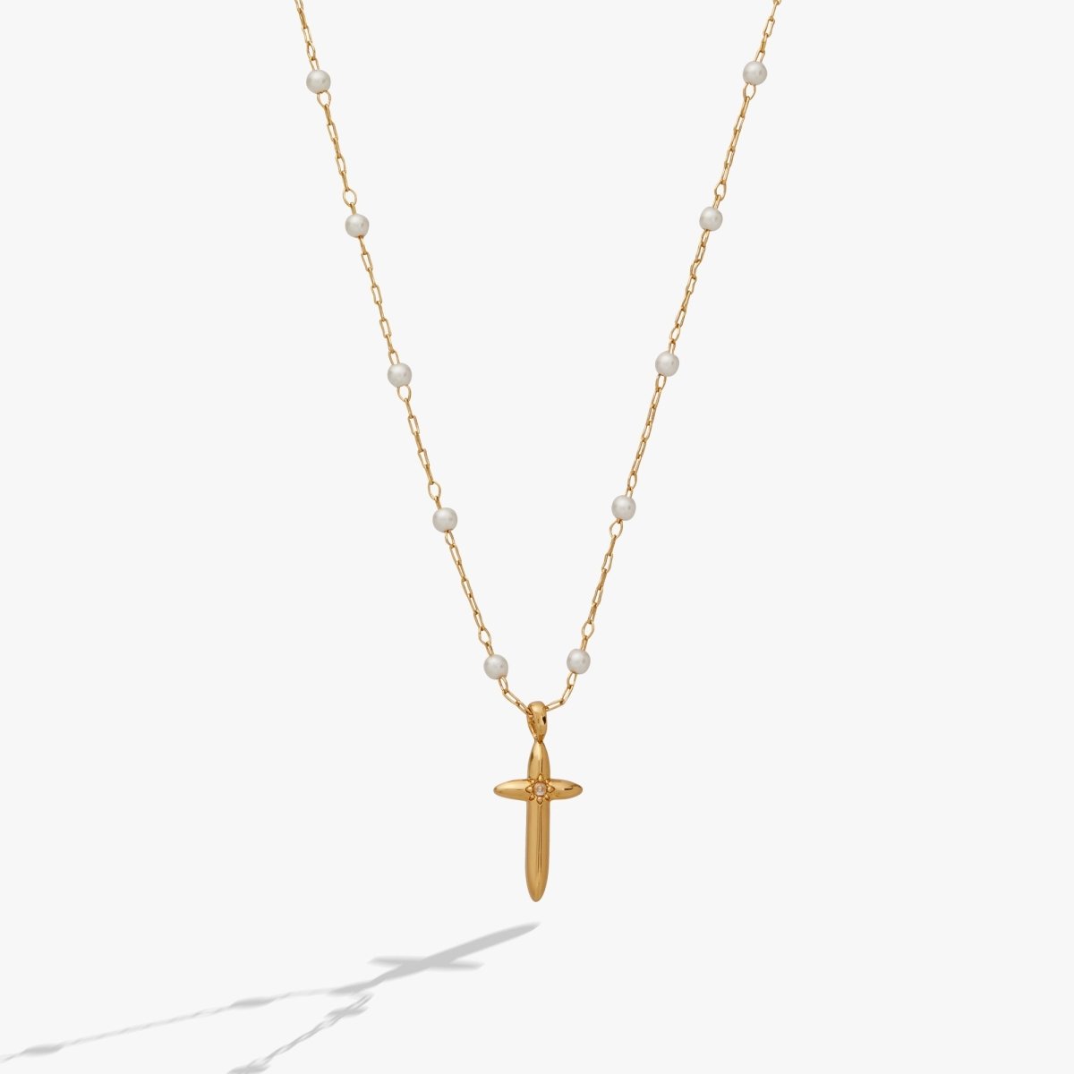 Cross 4:13 Pearl Rosary Chain Pendant Necklace - Willow & Luna