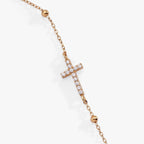 Cross Delicate Pave Crystal Beaded Strand Bracelet - Willow & Luna