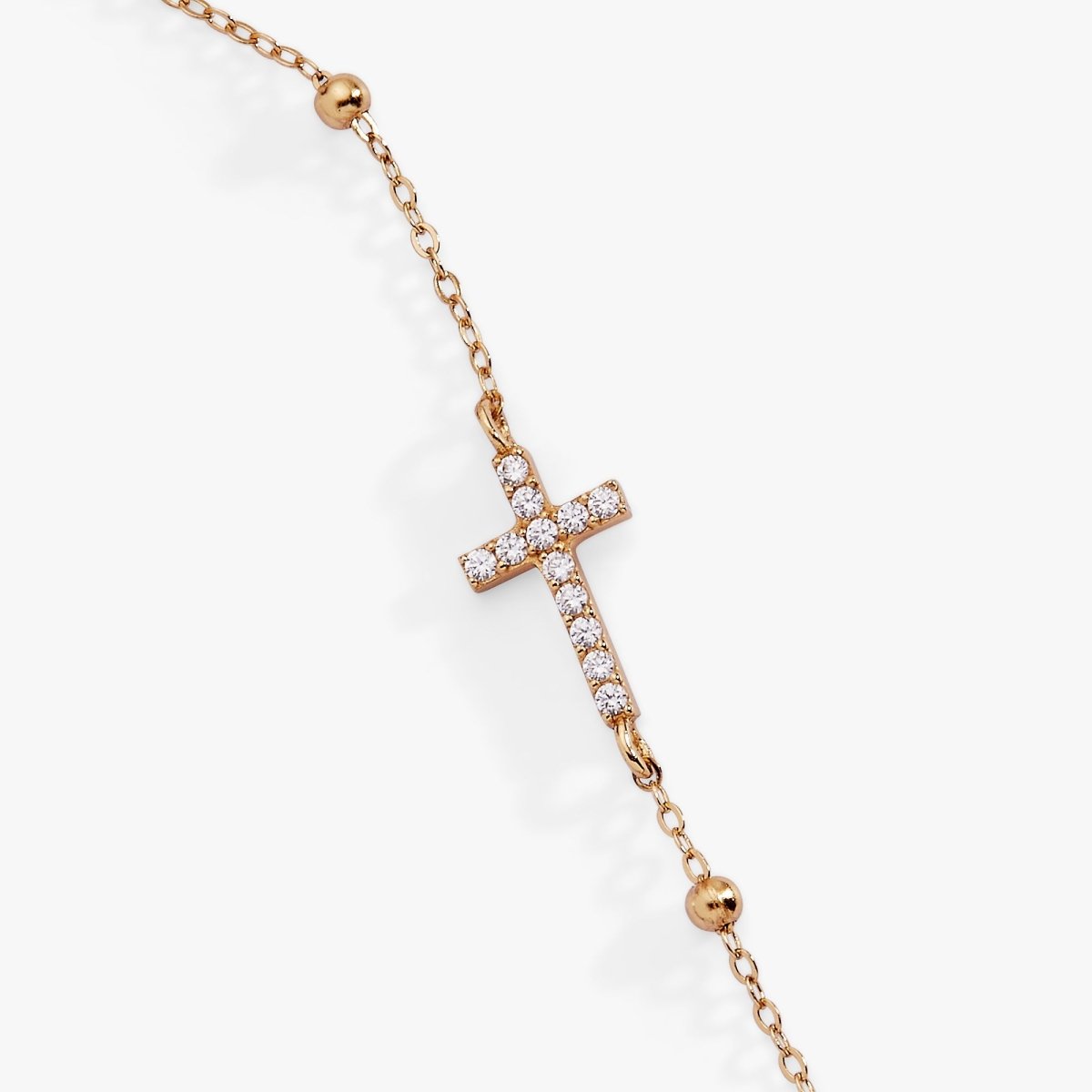 Cross Delicate Pave Crystal Beaded Strand Bracelet - Willow & Luna