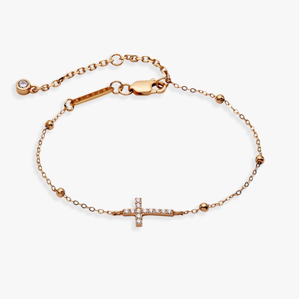 Cross Delicate Pave Crystal Beaded Strand Bracelet - Willow & Luna