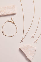 Cross Delicate Pave Crystal Beaded Strand Bracelet - Willow & Luna