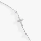 Cross Delicate Pave Crystal Beaded Strand Bracelet - Willow & Luna