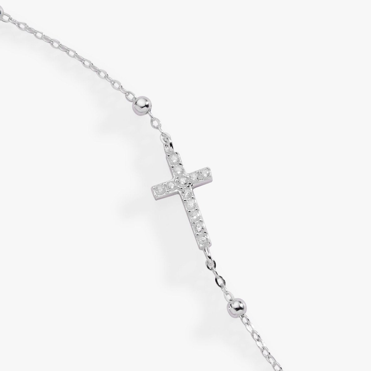 Cross Delicate Pave Crystal Beaded Strand Bracelet - Willow & Luna