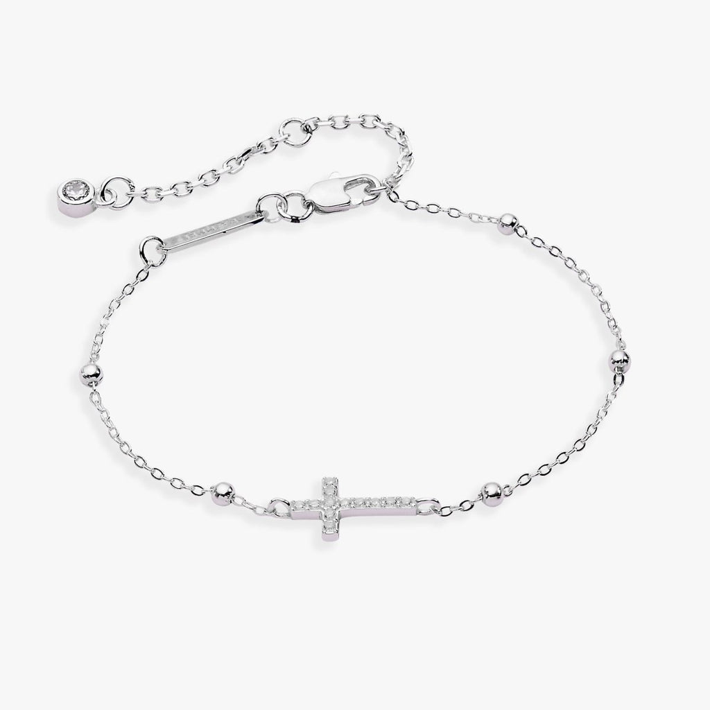 Cross Delicate Pave Crystal Beaded Strand Bracelet - Willow & Luna