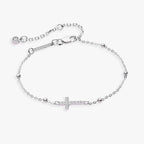Cross Delicate Pave Crystal Beaded Strand Bracelet - Willow & Luna