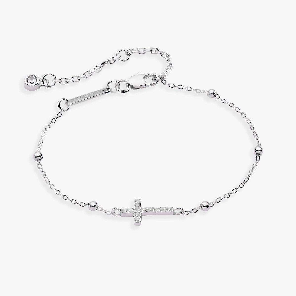 Cross Delicate Pave Crystal Beaded Strand Bracelet - Willow & Luna