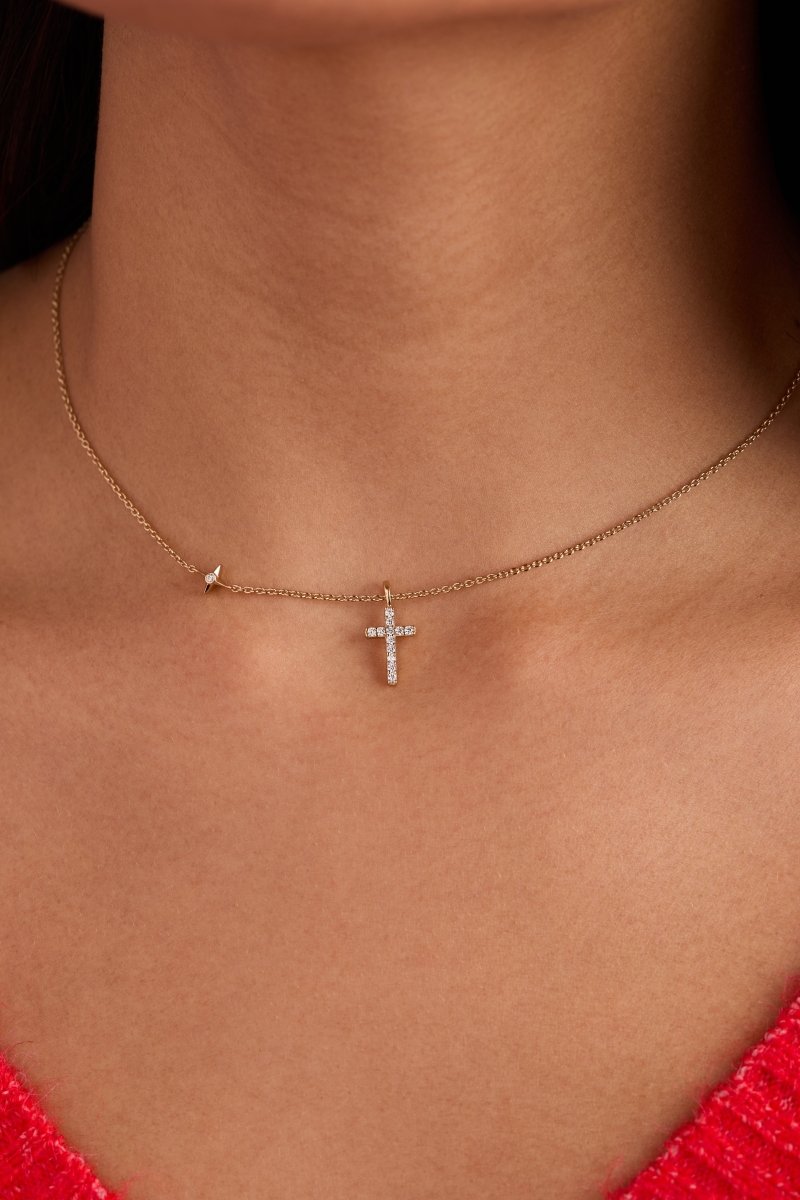 Cross Delicate Pave Crystal Pendant Necklace - Willow & Luna