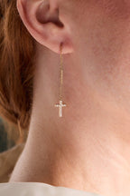Cross Delicate Pave Crystal Threader Earrings - Willow & Luna