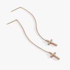 Cross Delicate Pave Crystal Threader Earrings - Willow & Luna