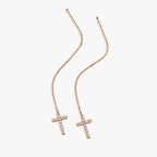 Cross Delicate Pave Crystal Threader Earrings - Willow & Luna