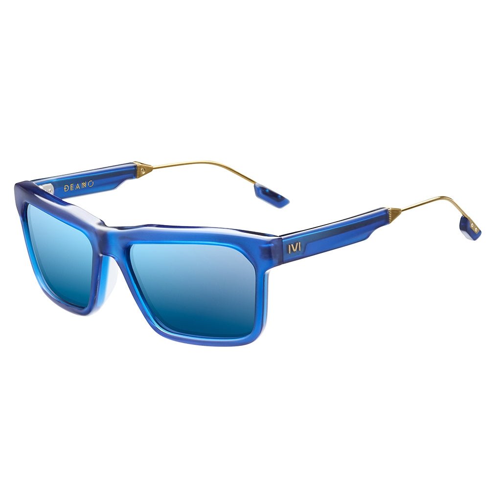 Deano: Matte Midway Blue - Antique Brass / Pacific Blue Flash Lens - Willow & Luna