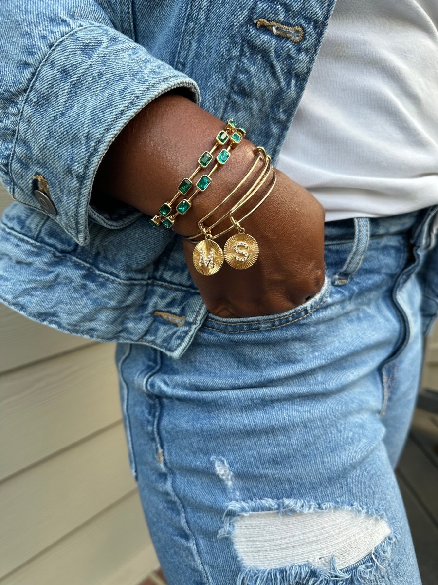 December Birthstone Emerald Cut Bangle - Willow & Luna