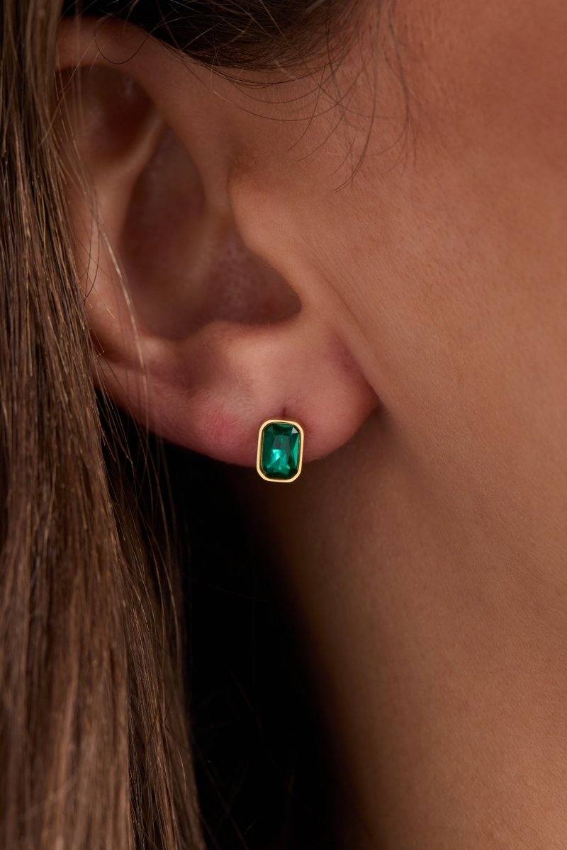 December Emerald - Cut Birthstone Stud Earrings - Willow & Luna