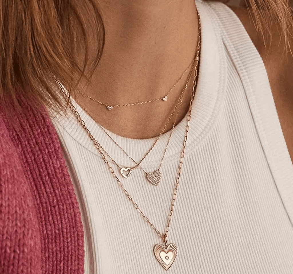 Diamond Hearts Necklace 5 Tiny Pave Diamonds - Willow & Luna