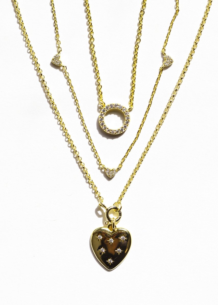 Diamond Hearts Necklace 5 Tiny Pave Diamonds - Willow & Luna