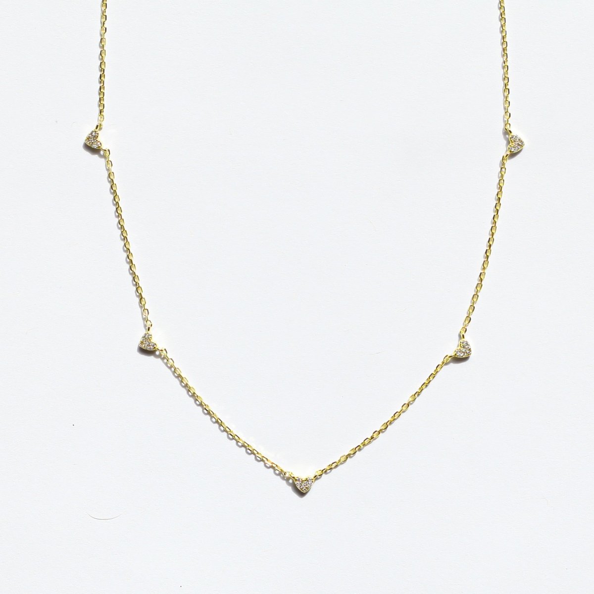 Diamond Hearts Necklace 5 Tiny Pave Diamonds - Willow & Luna