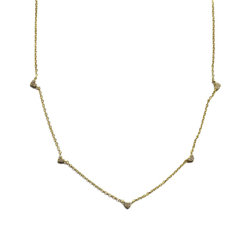 Diamond Hearts Necklace 5 Tiny Pave Diamonds - Willow & Luna