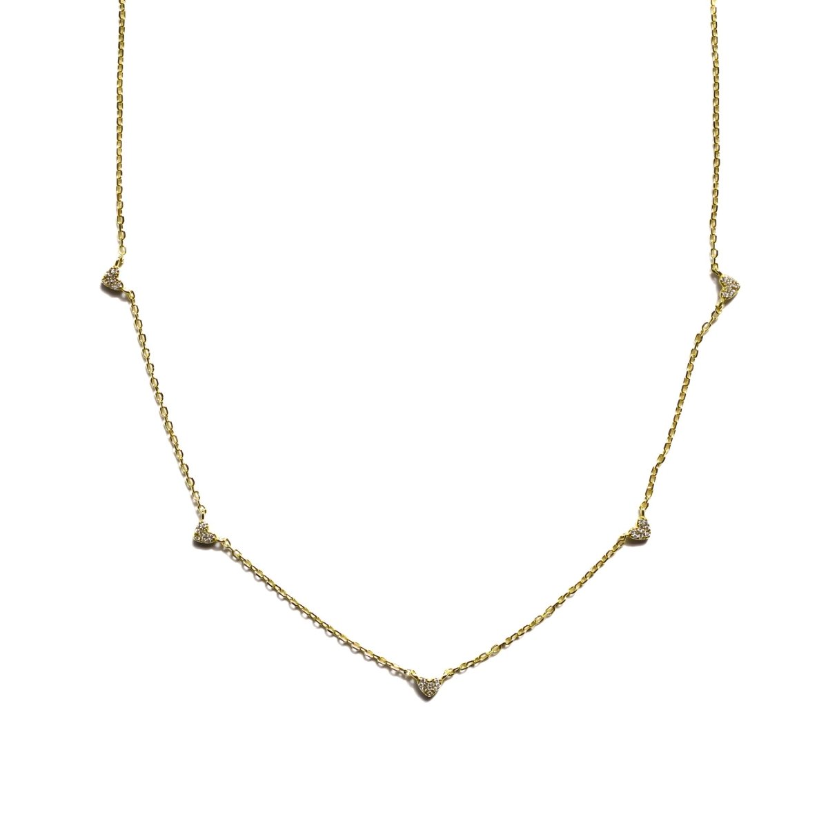 Diamond Hearts Necklace 5 Tiny Pave Diamonds - Willow & Luna