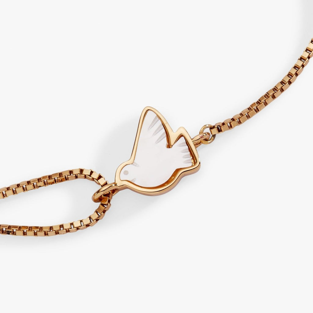 Dove 'Peace' Mother of Pearl Pull Chain Bracelet - Willow & Luna