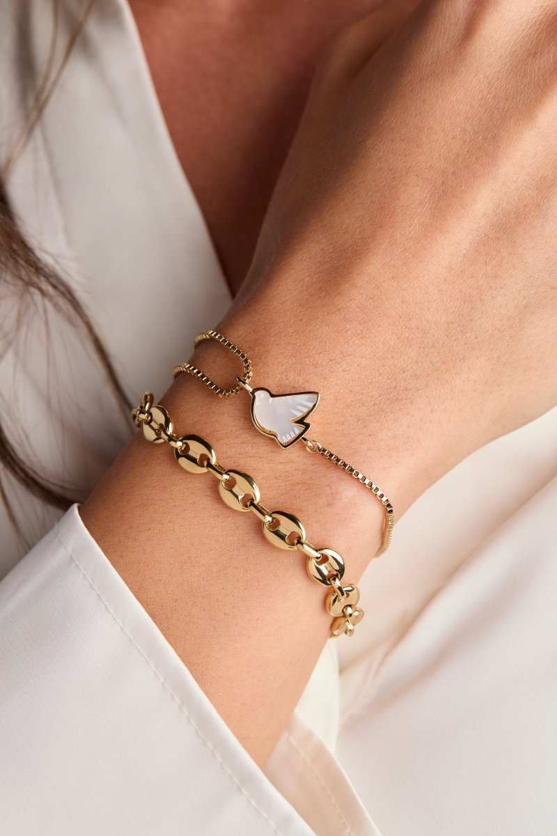 Dove 'Peace' Mother of Pearl Pull Chain Bracelet - Willow & Luna