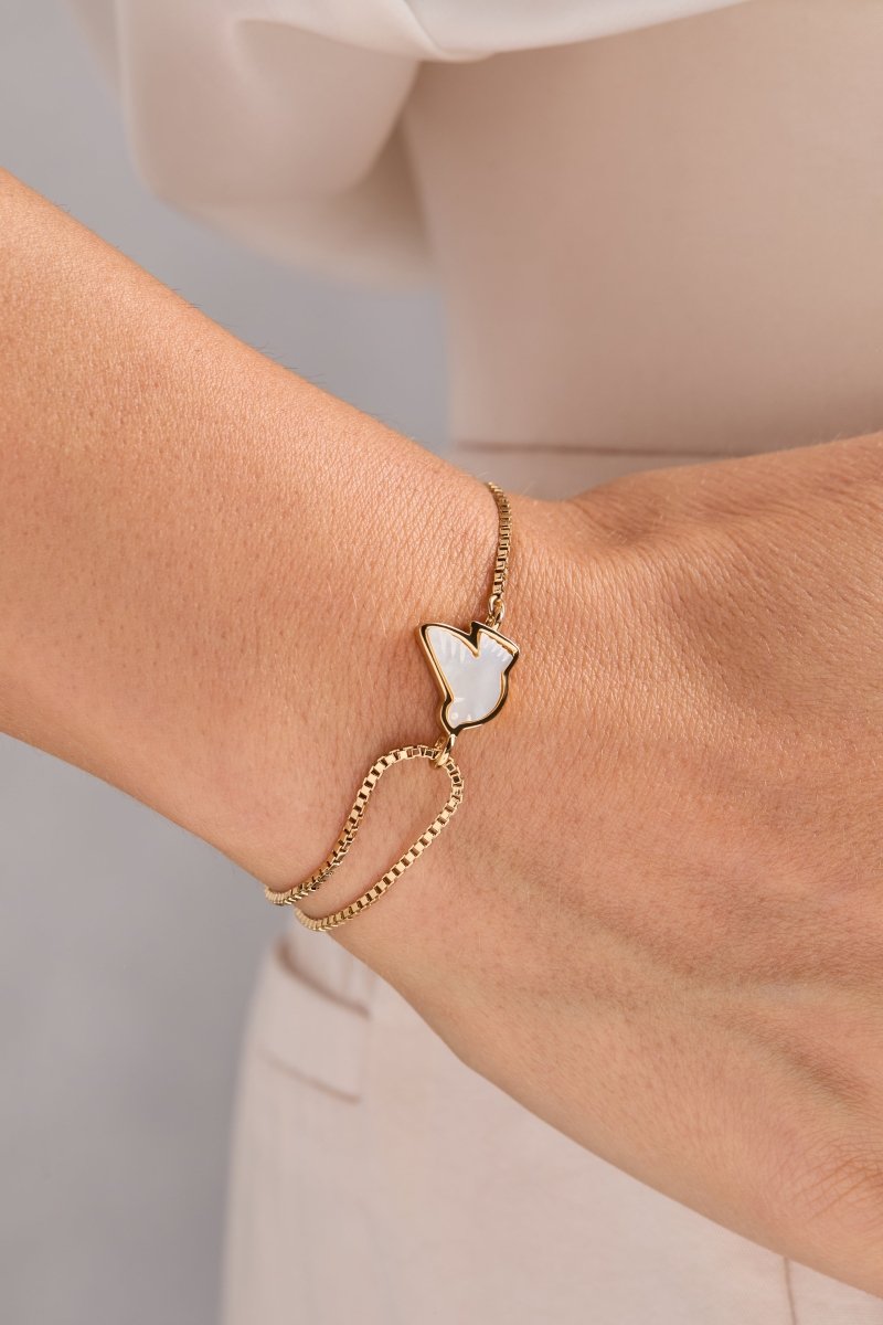 Dove 'Peace' Mother of Pearl Pull Chain Bracelet - Willow & Luna