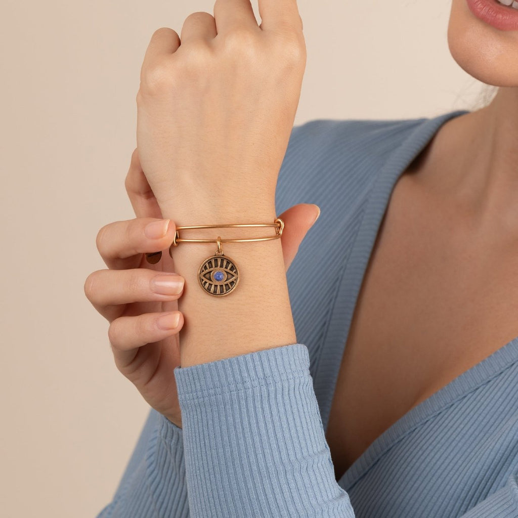 Evil Eye + Sodalite Charm Bangle - Willow & Luna