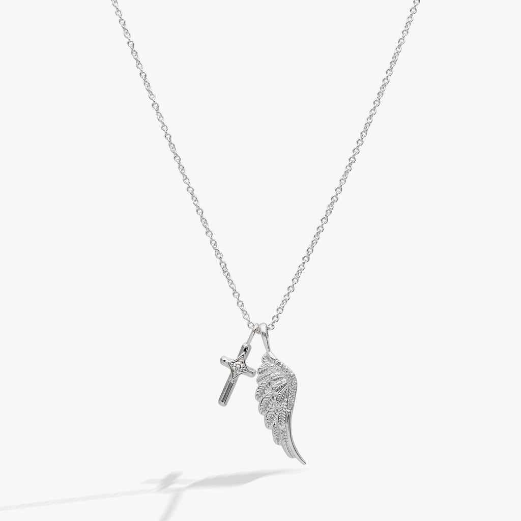 Faith Cross and Angel Wing Charm Necklace - Willow & Luna