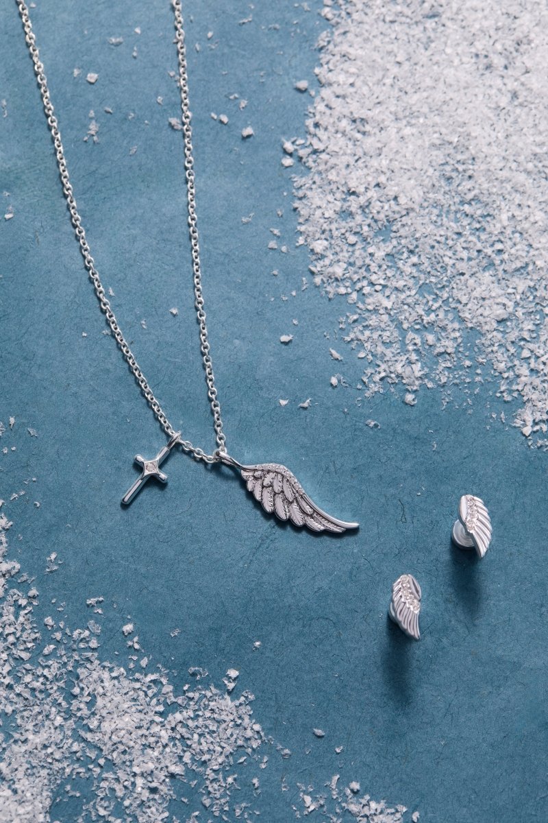 Faith Cross and Angel Wing Charm Necklace - Willow & Luna